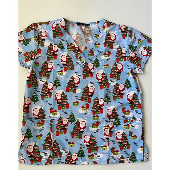 Cassandra O Women’s V-Neck Short Sleeve Holiday Themed Scrub Top Large - Picture 8 of 9